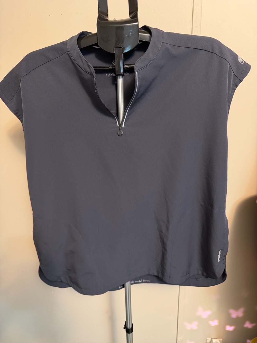 Healing Hands 360 Sandy Zip Mandarin Collar Scrub Top Pewter Grey M